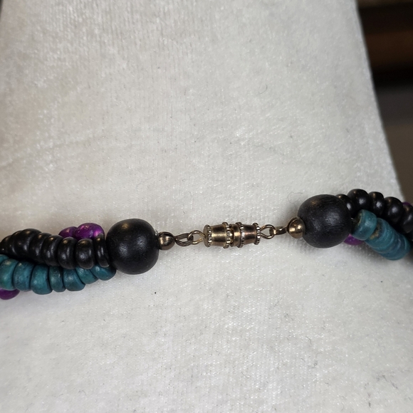 Vintage Chunky Twisted Beaded Necklace Teal Purple Black Multi-Strand Statement - Picture 10 of 10